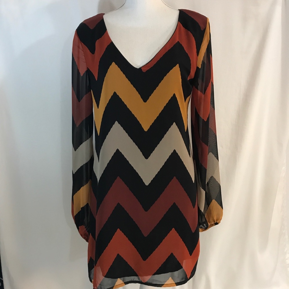Karlie Chevron Sheer Tunic or Mini Dress NWOT